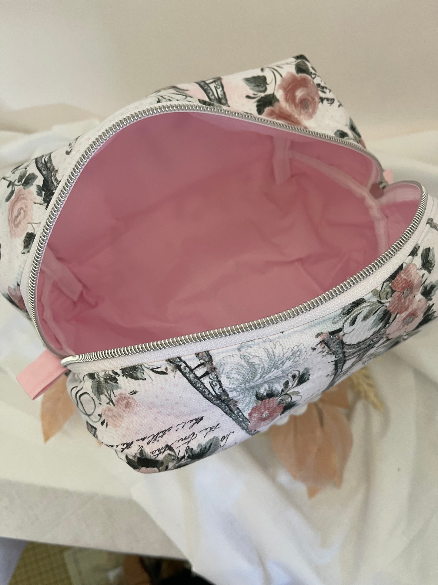 Large Pink Paris Print Cosmetic Bag