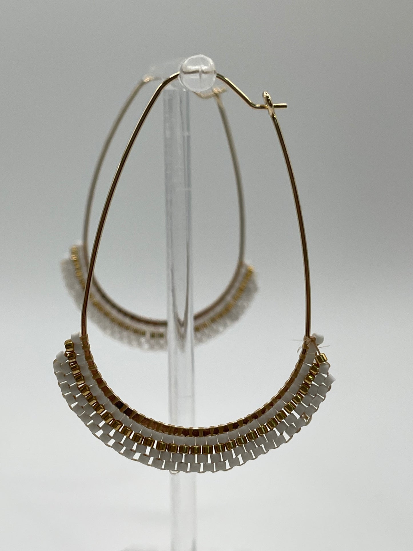 Beaded Elongated Hoop Earrings
