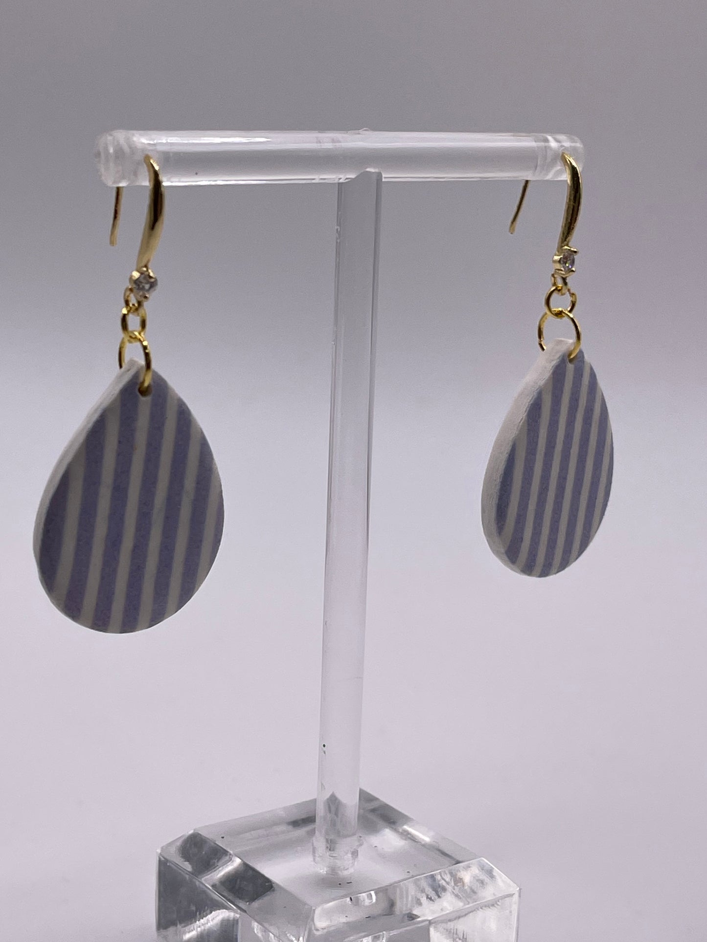 Blue chambray striped polymer clay earrings