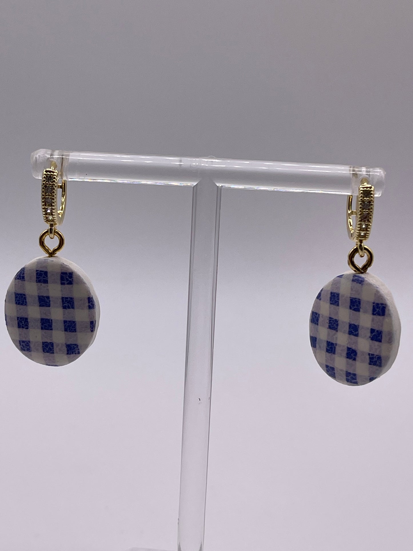 Blue Gingham Check Polymer Clay Earrings