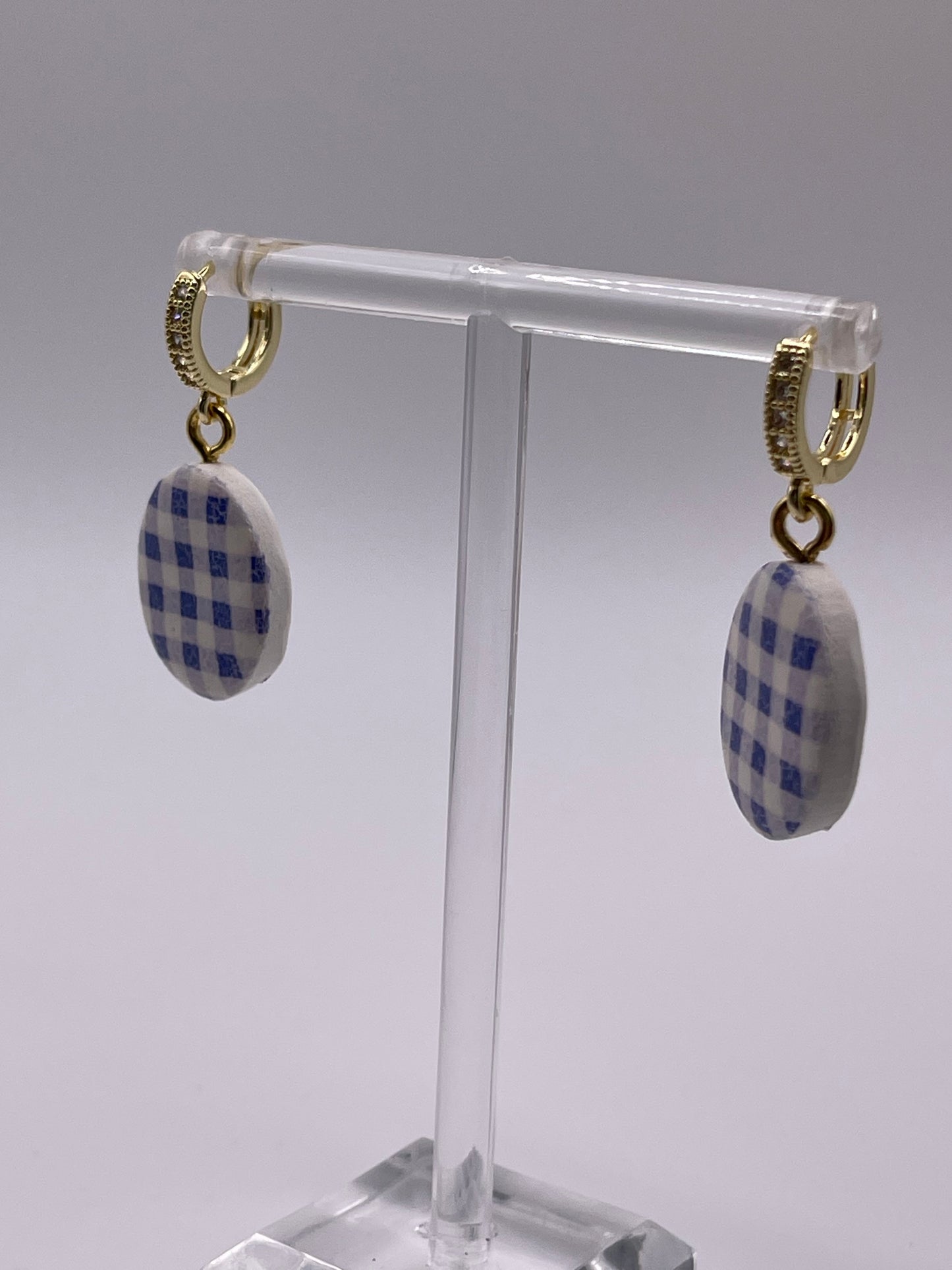 Blue Gingham Check Polymer Clay Earrings