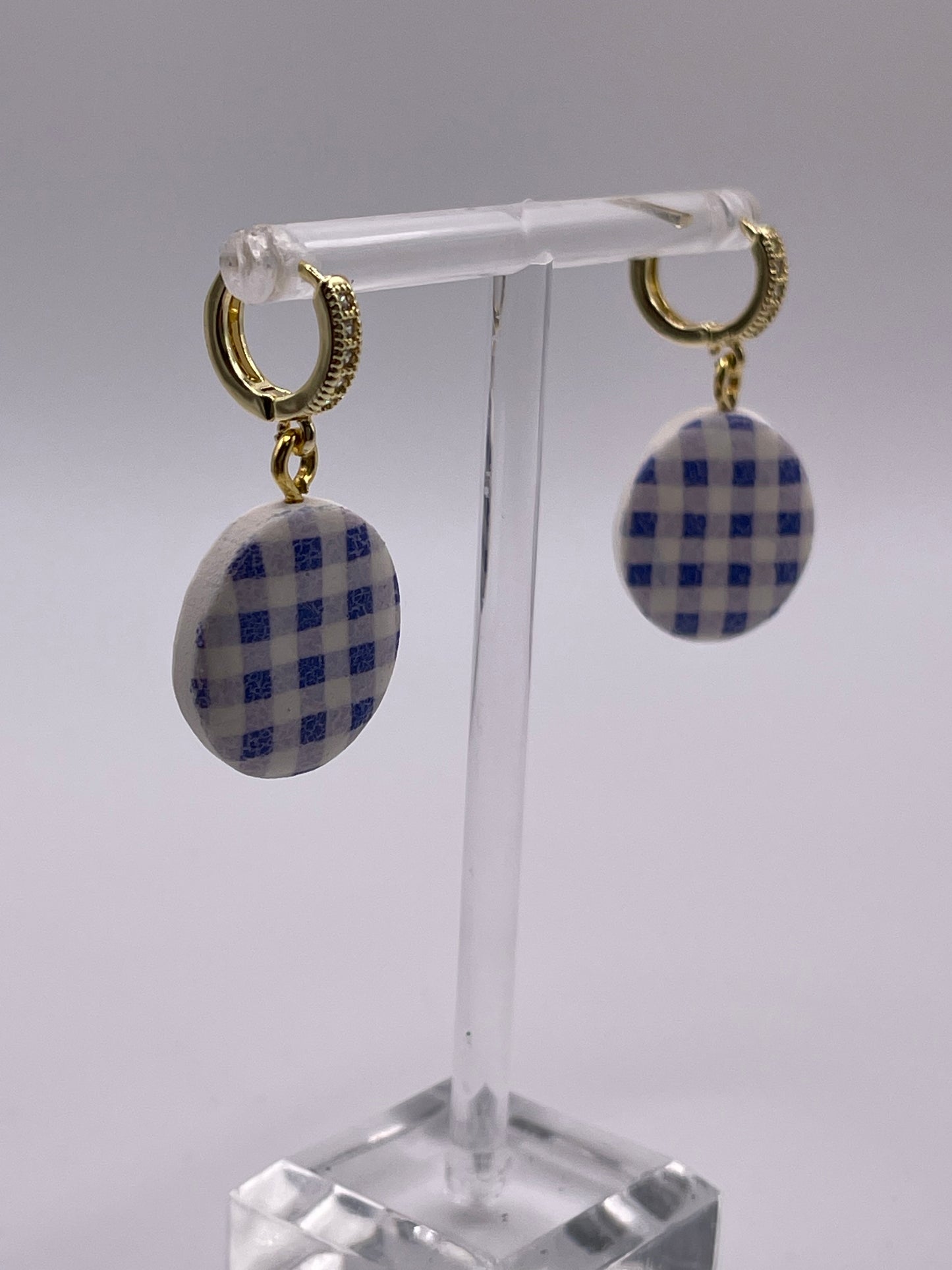 Blue Gingham Check Polymer Clay Earrings