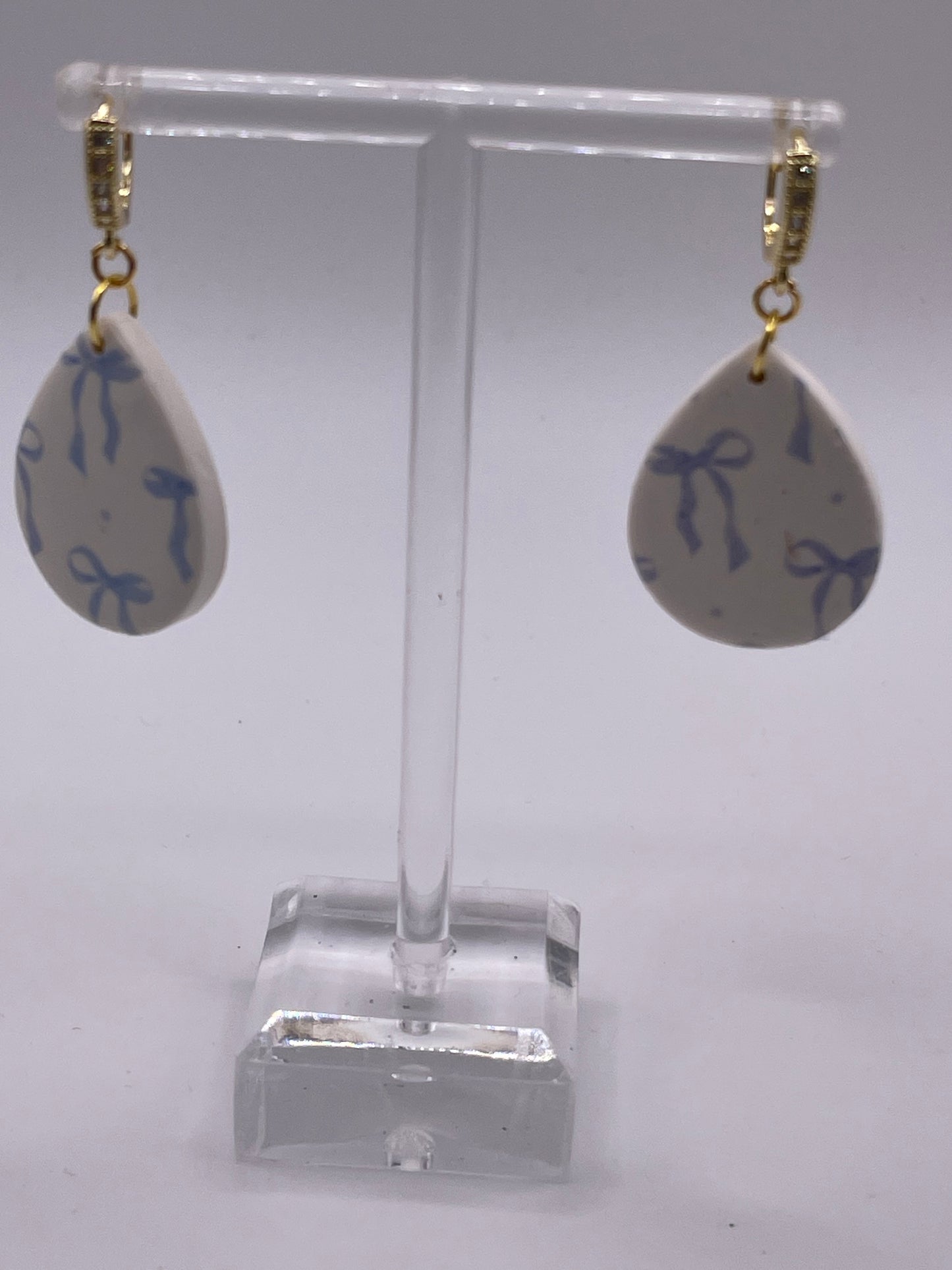 Blue Bow Polymer Clay Earrings