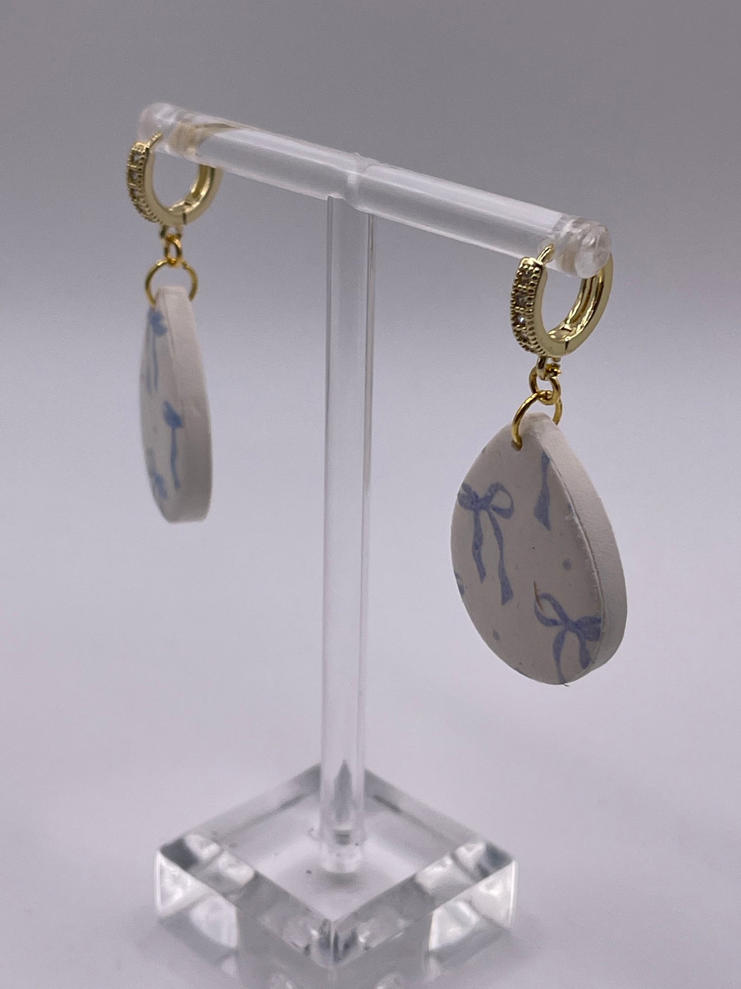Blue Bow Polymer Clay Earrings