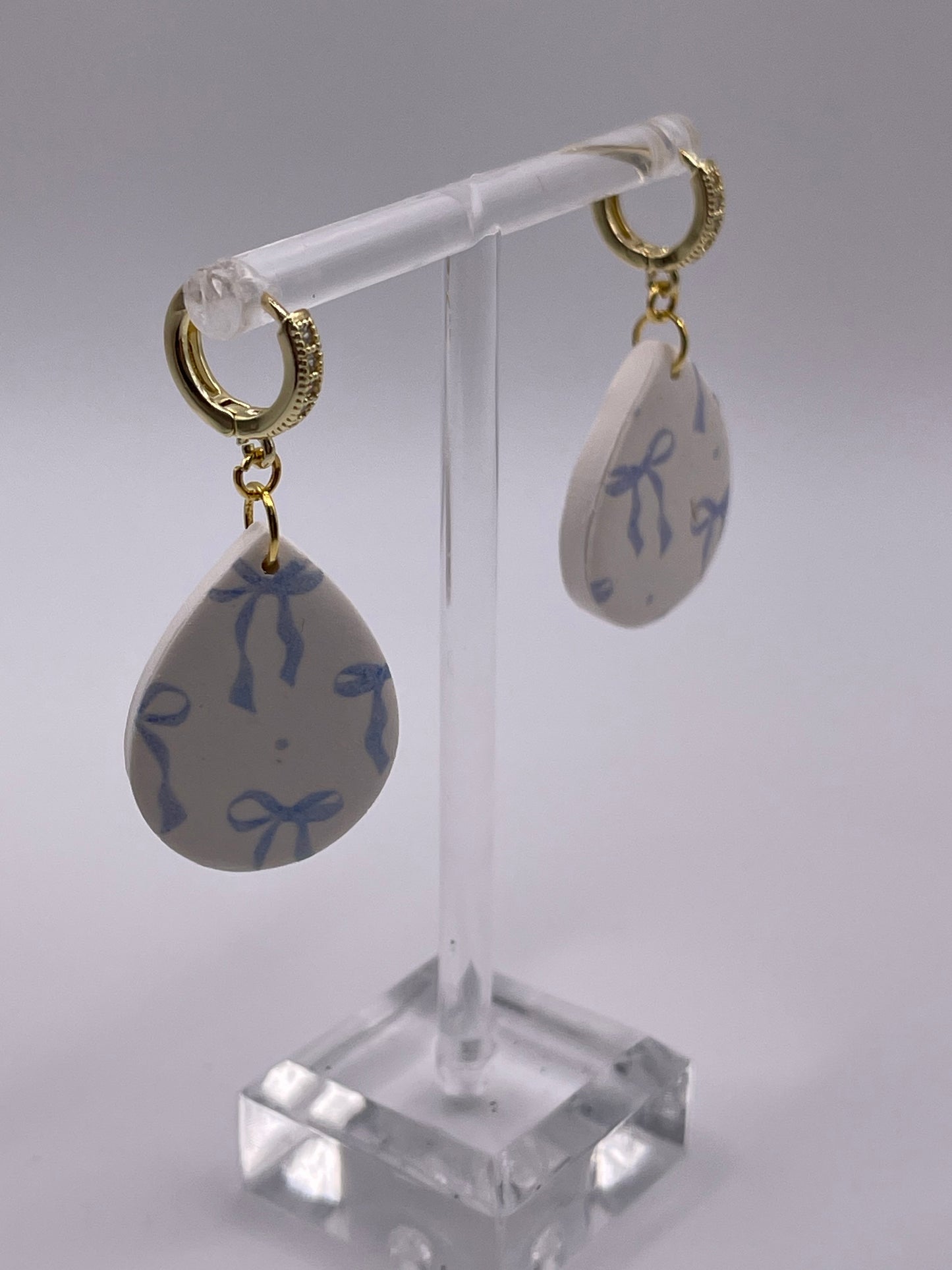 Blue Bow Polymer Clay Earrings