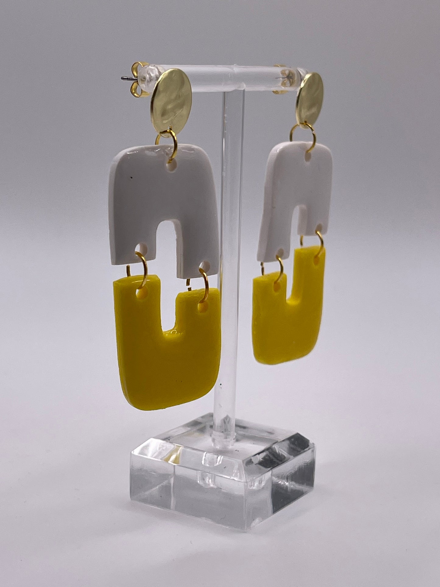 Yellow & White Reto-Inspired Dangle Earrings