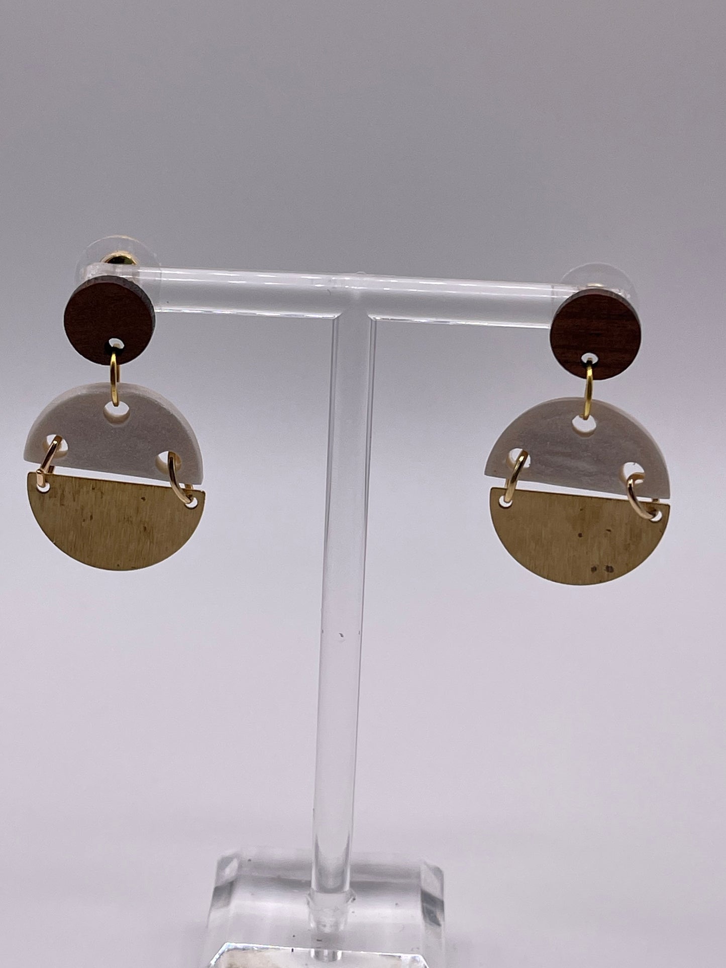 Wood Clay & Brass Earrings