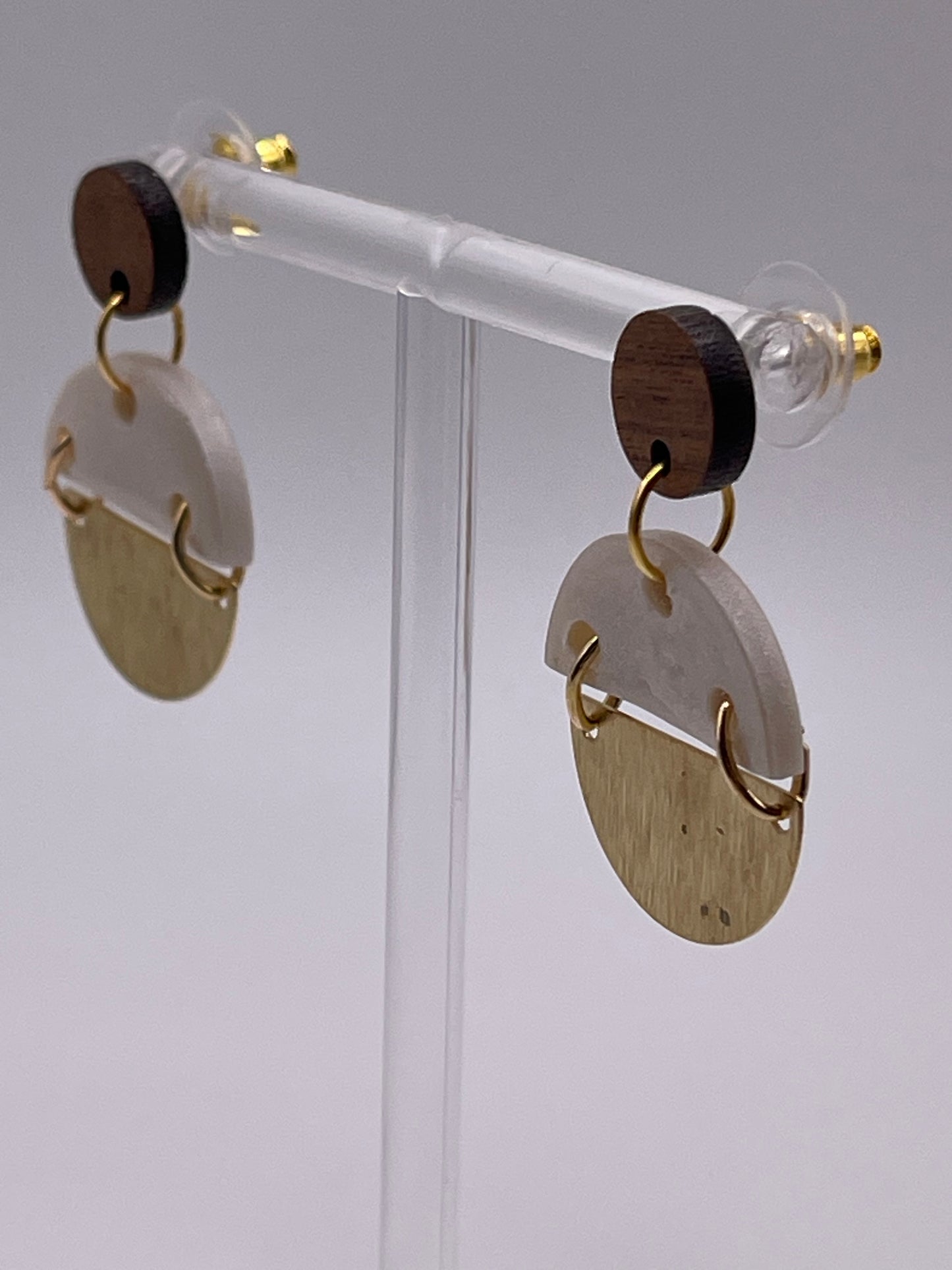 Wood Clay & Brass Earrings