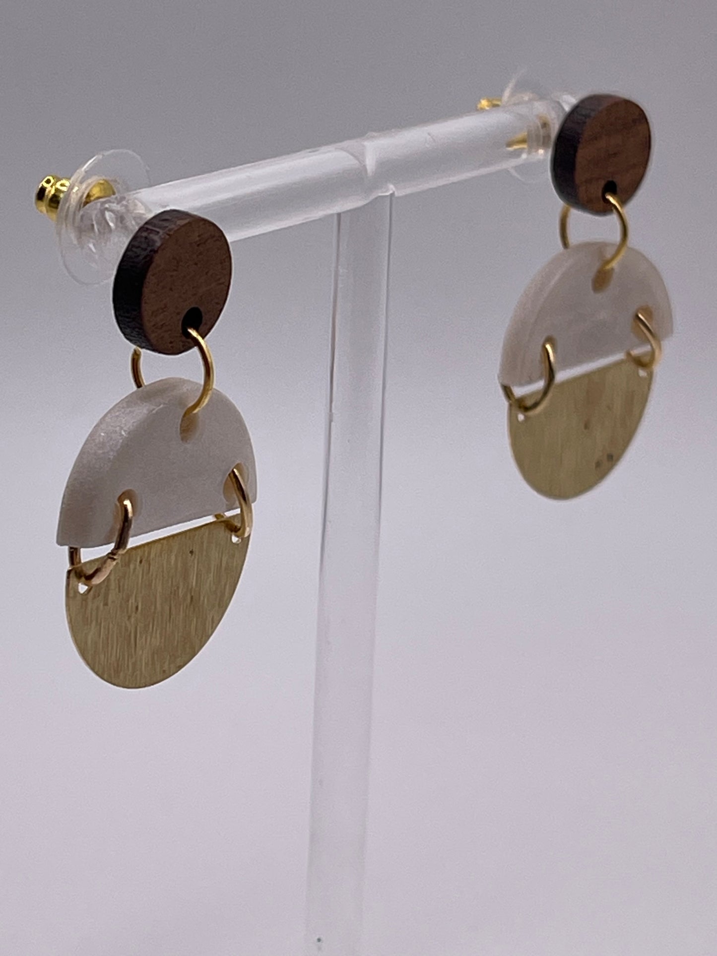Wood Clay & Brass Earrings