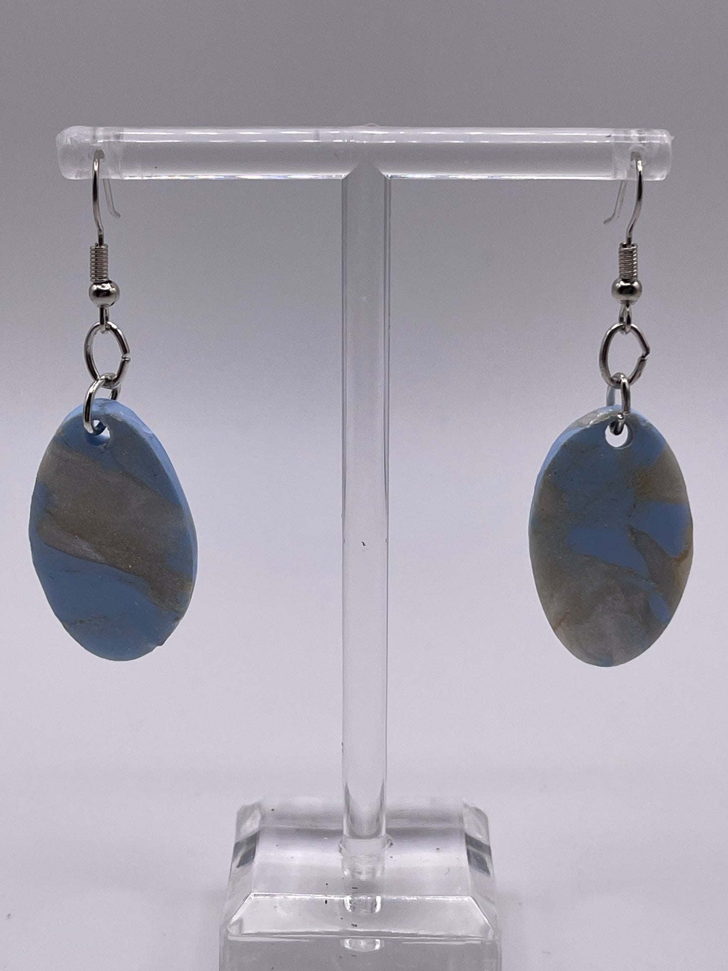 Blue Swirl Polymer Clay Earrings - silver