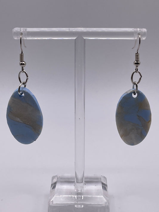Blue Swirl Polymer Clay Earrings - silver