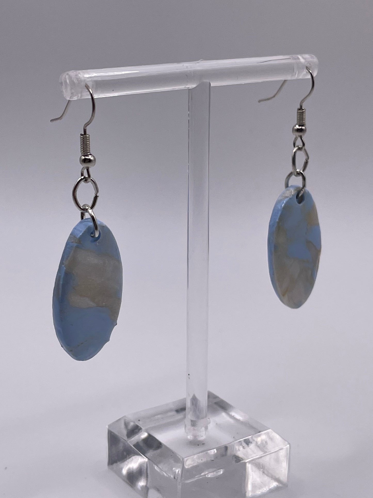 Blue Swirl Polymer Clay Earrings - silver