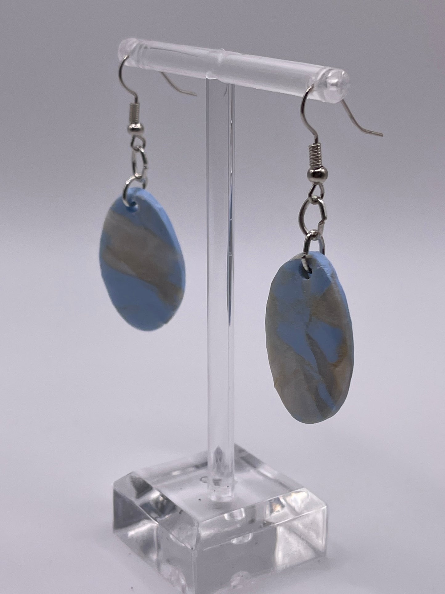 Blue Swirl Polymer Clay Earrings - silver