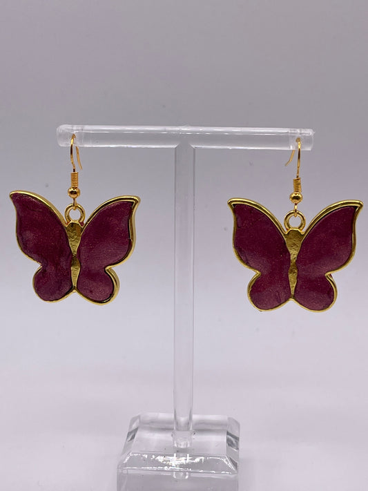 Polymer Clay Inlay Large Butterfly Dangle Earrings