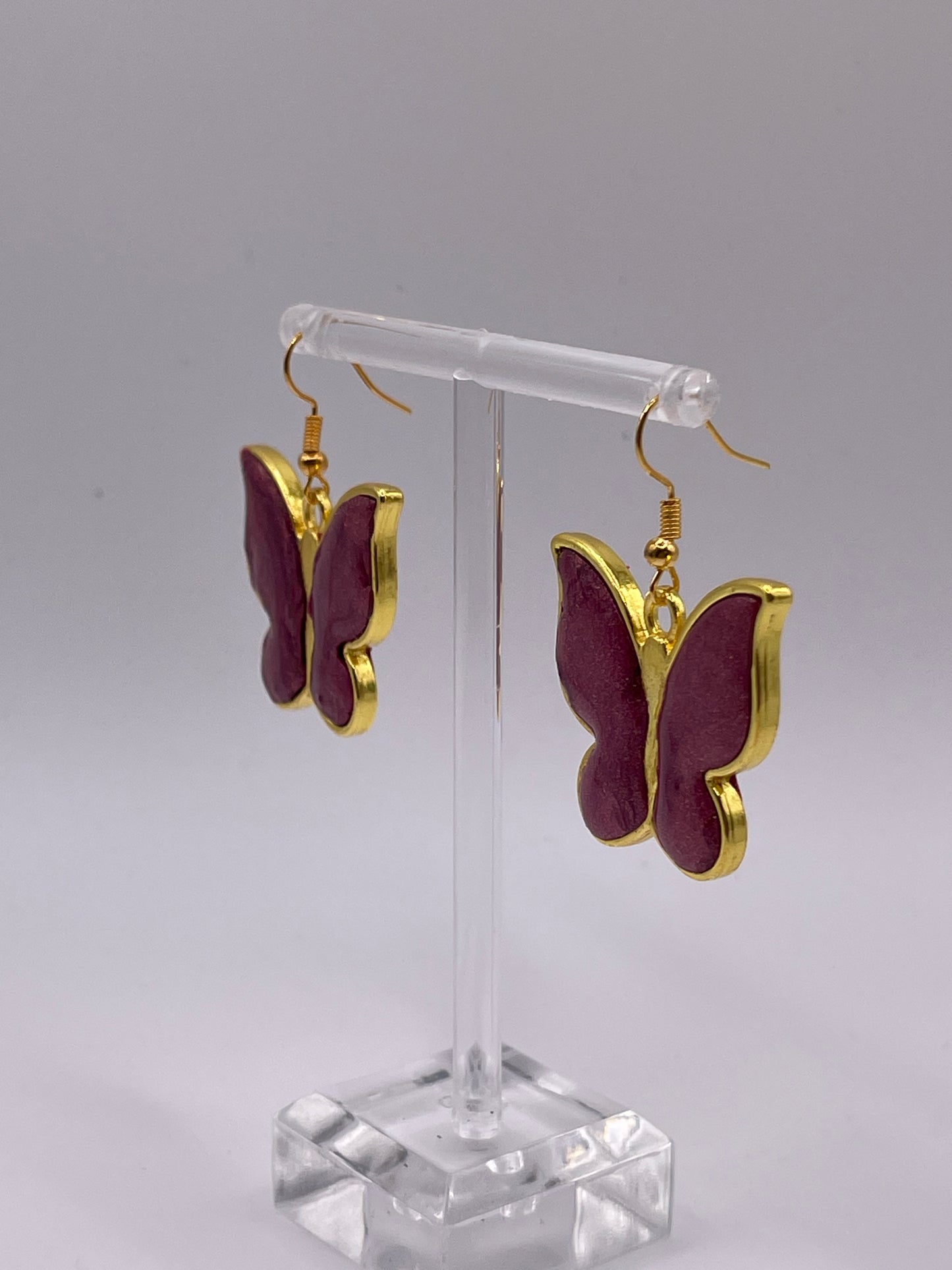 Polymer Clay Inlay Large Butterfly Dangle Earrings
