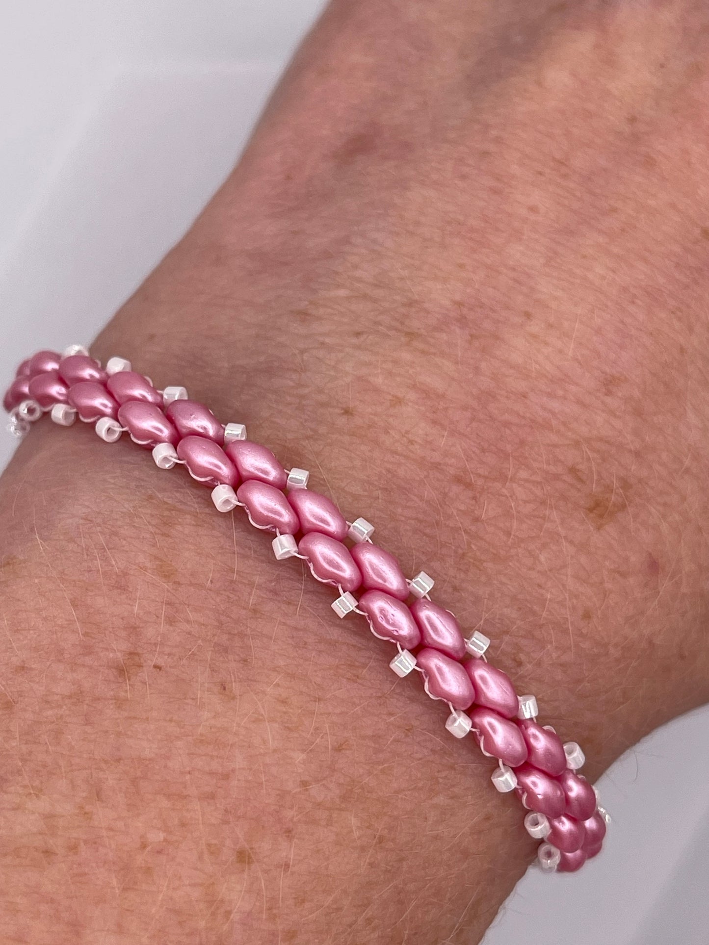 Pink & White Beaded Bracelet