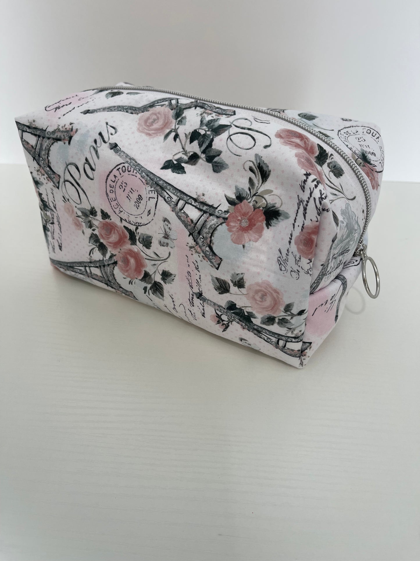 Large Pink Paris Print Cosmetic Bag