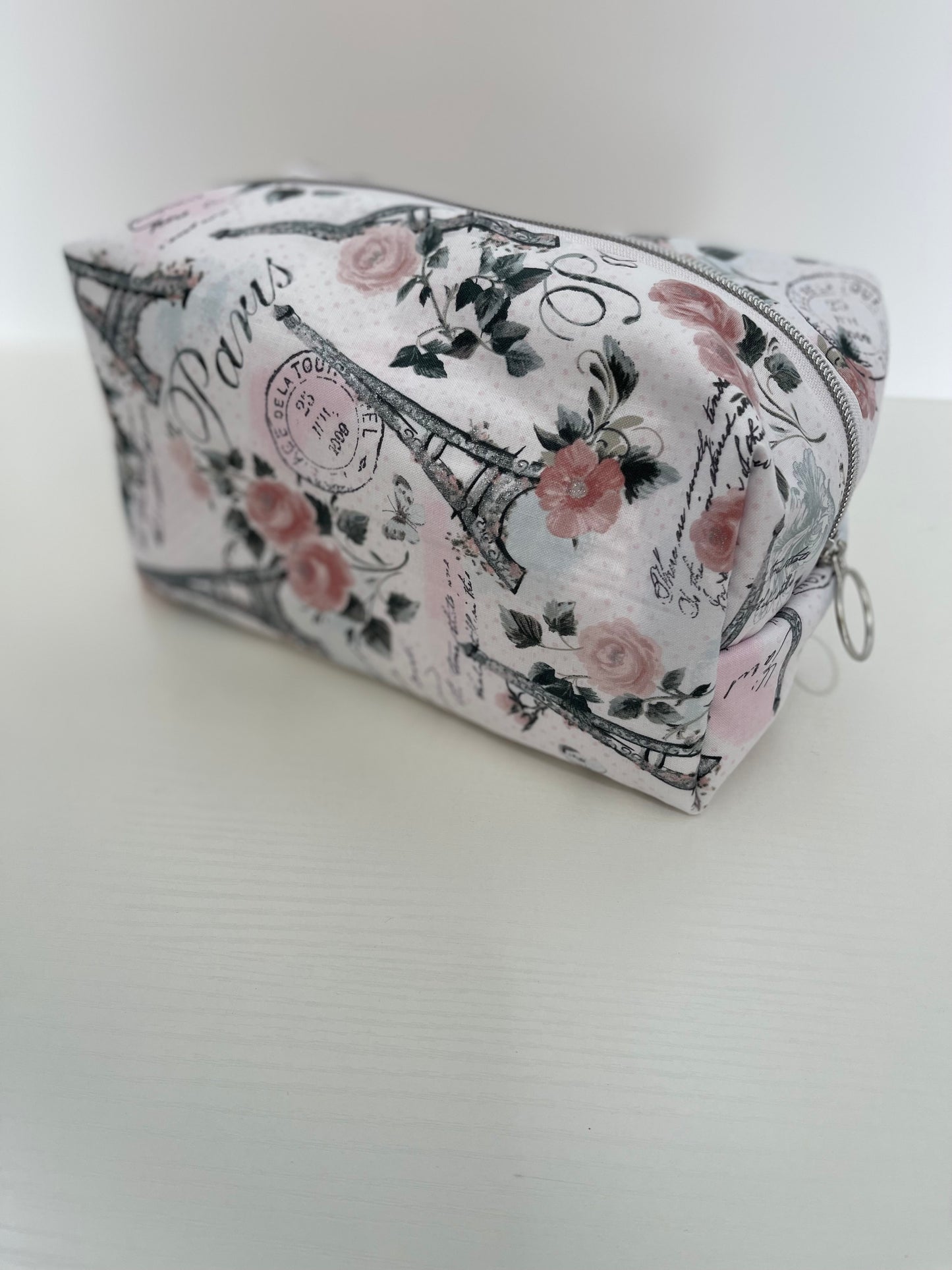 Large Pink Paris Print Cosmetic Bag