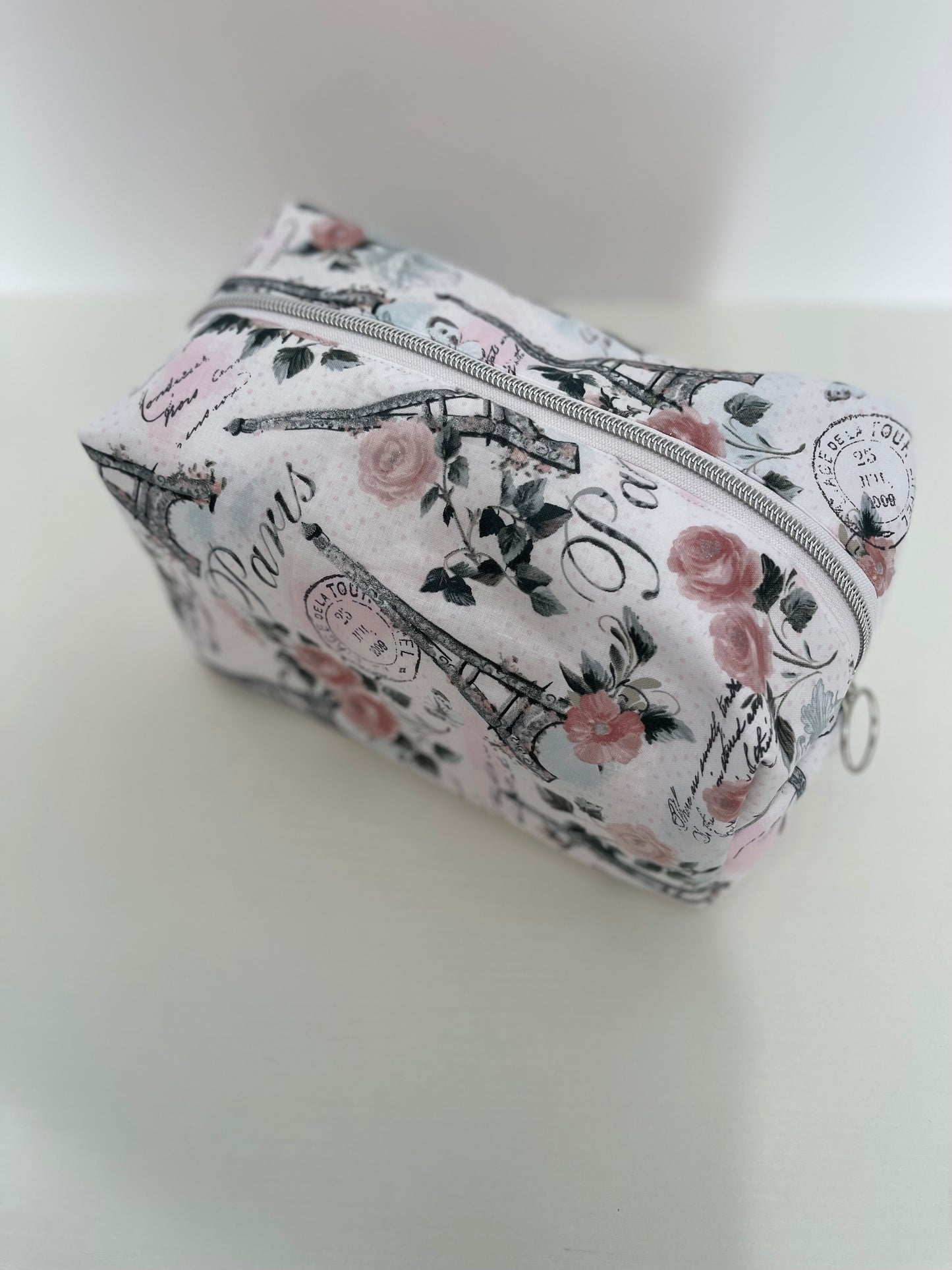 Large Pink Paris Print Cosmetic Bag