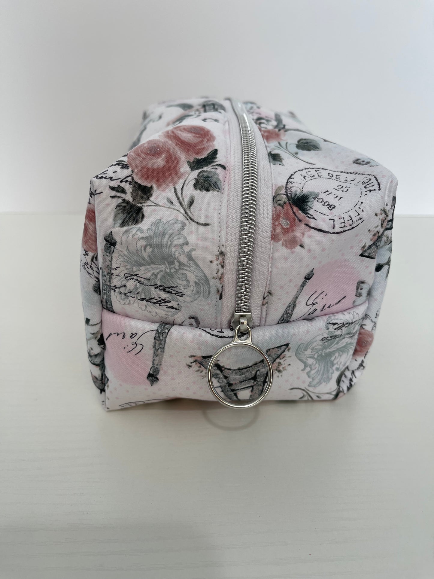 Large Pink Paris Print Cosmetic Bag