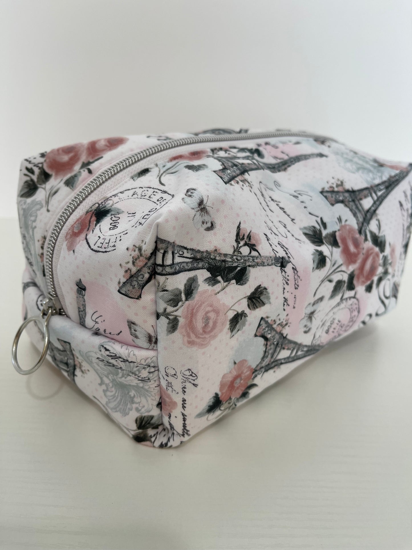 Large Pink Paris Print Cosmetic Bag