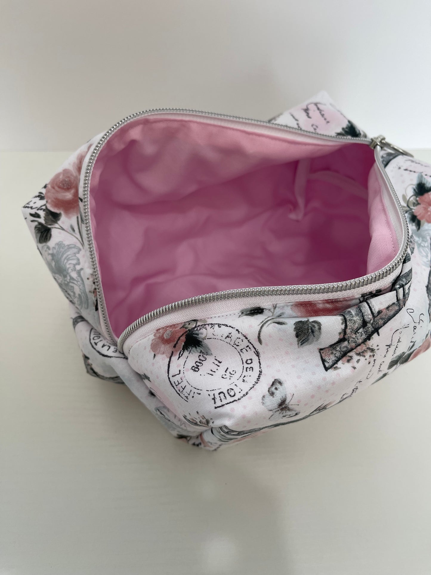 Large Pink Paris Print Cosmetic Bag