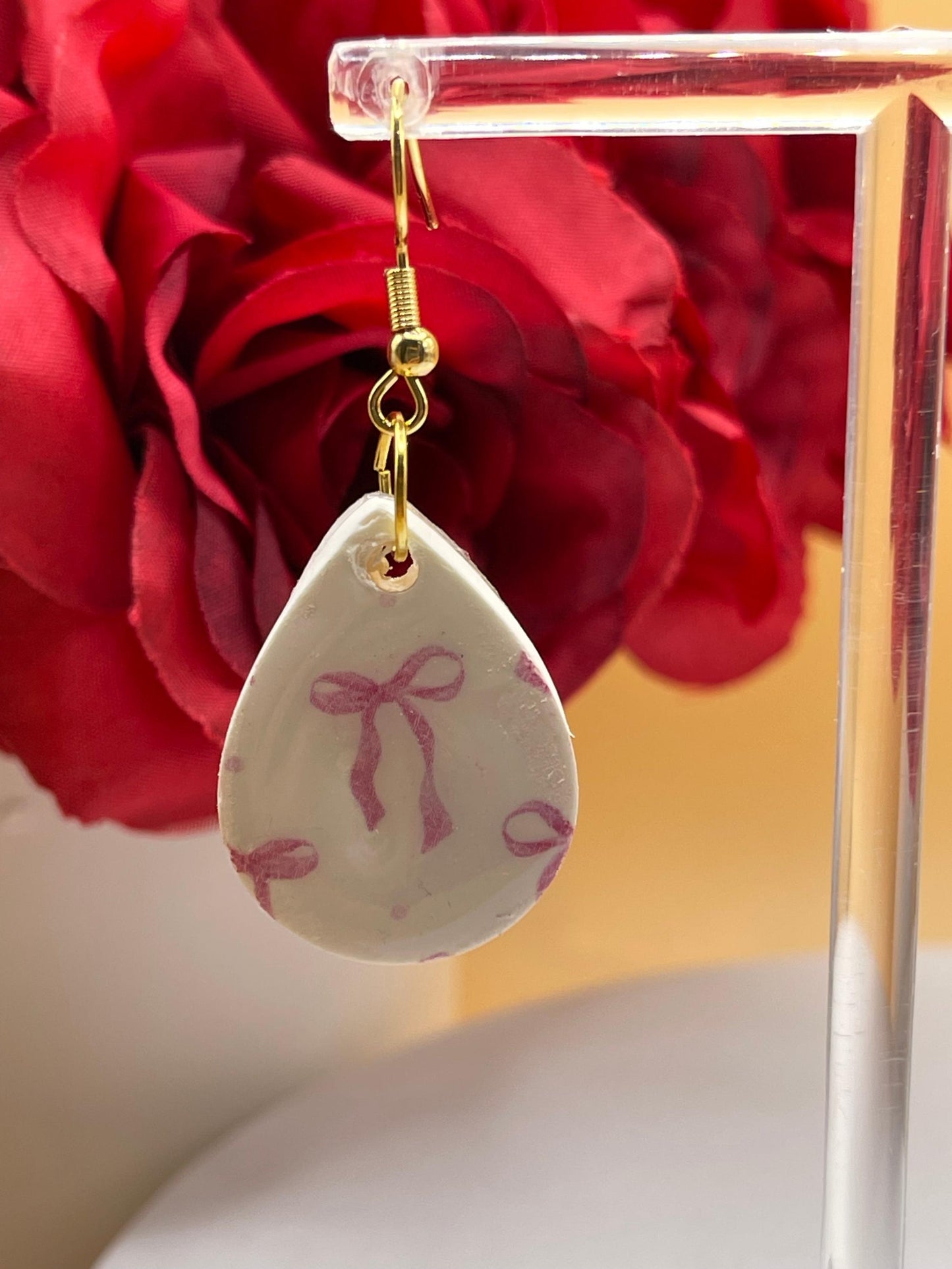Pink Bow Dangle Earrings