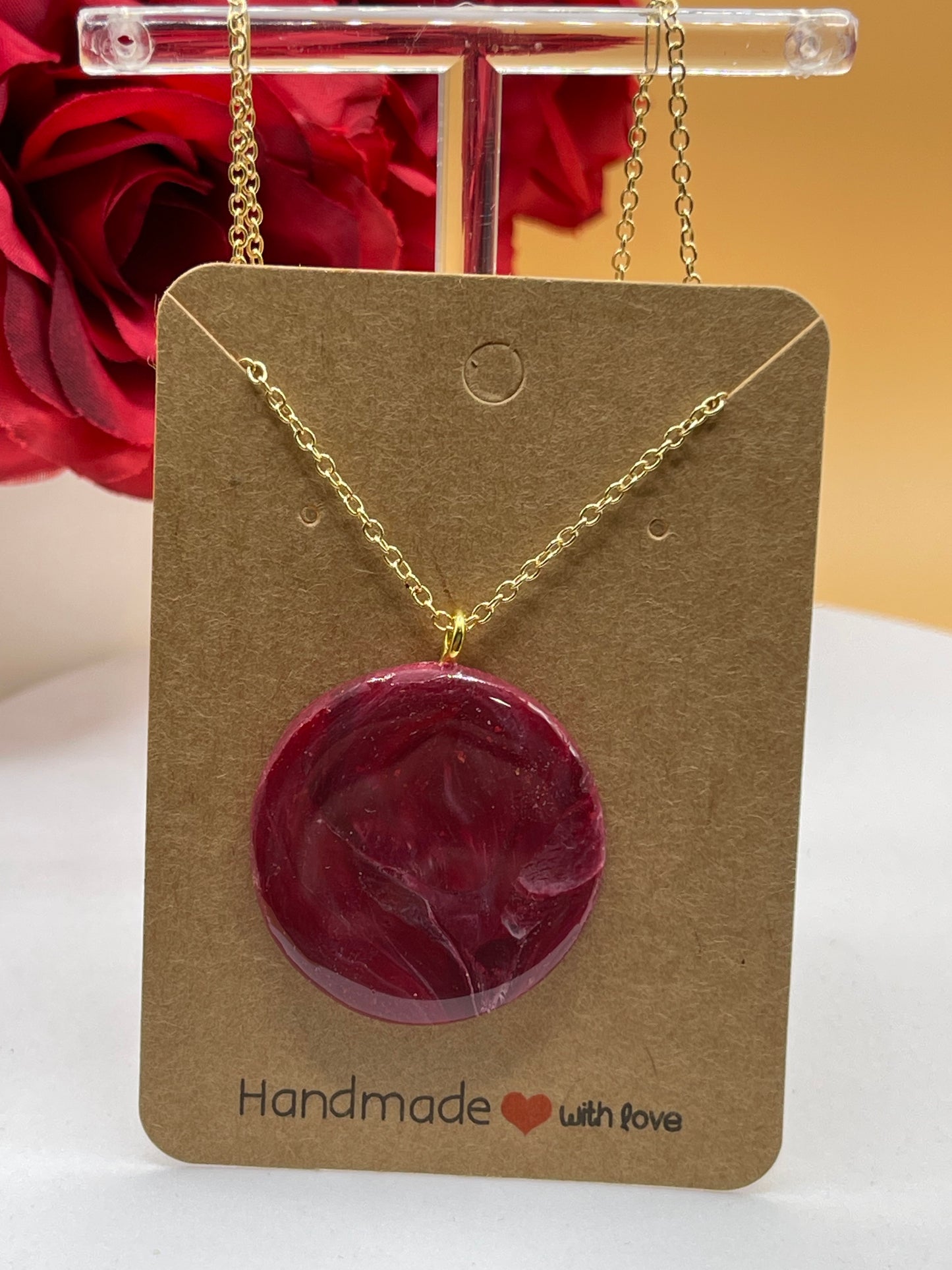 Marbled Polymer Clay Pendant Necklace