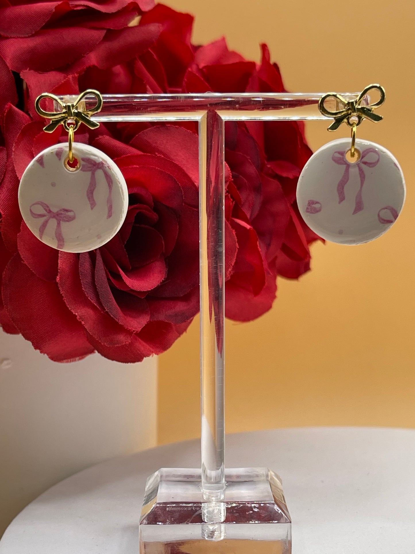 Coquette Pink Bow Dangle Earrings