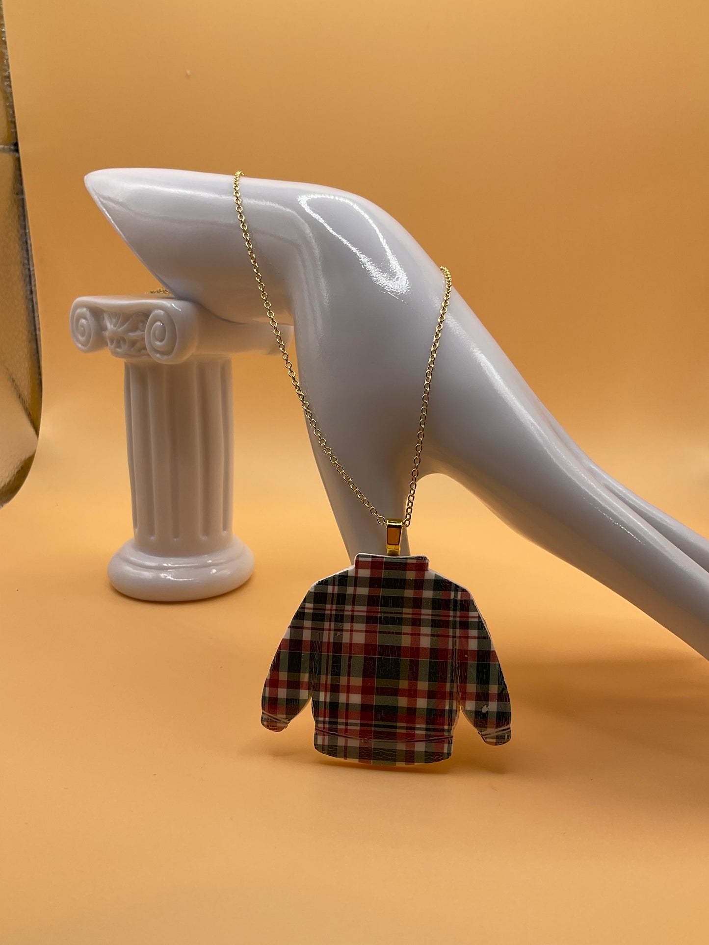 Plaid Ugly Sweater Pendant With Chain | Sweater Necklace