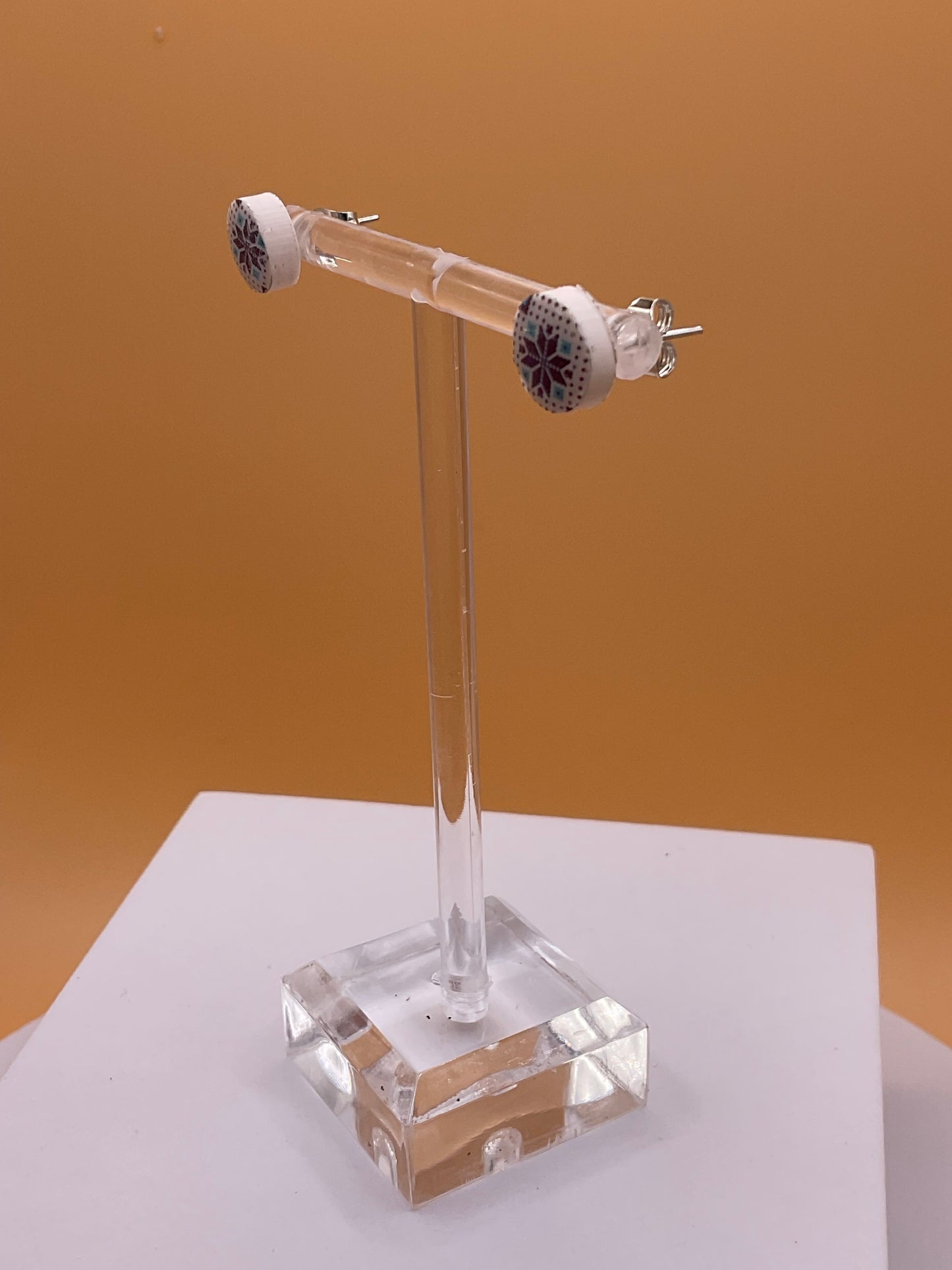 Ugly Sweater Button Earrings, Winter Sweater Print Stud Earrings