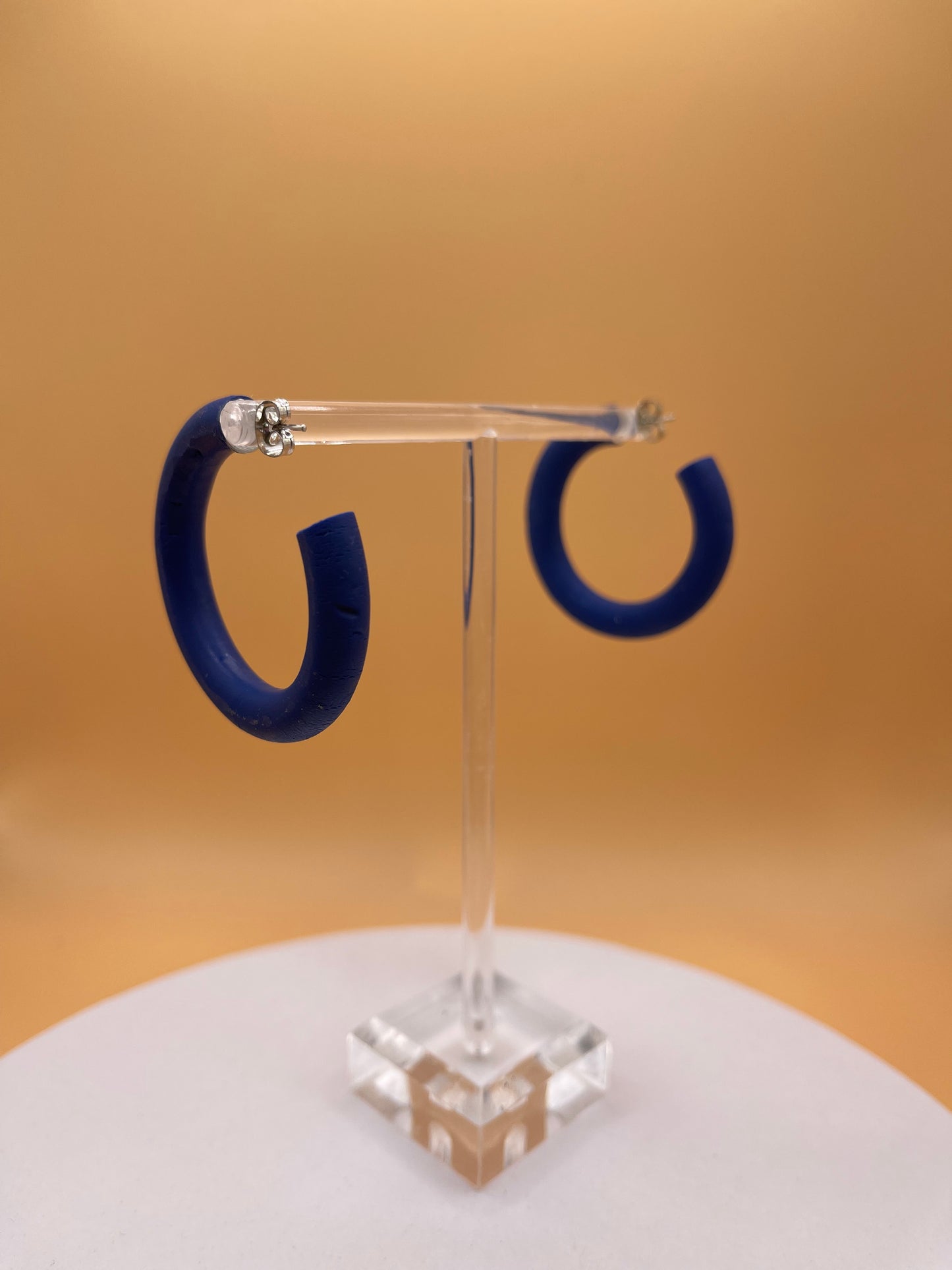 Navy Blue Polymer Clay Hoop Earrings