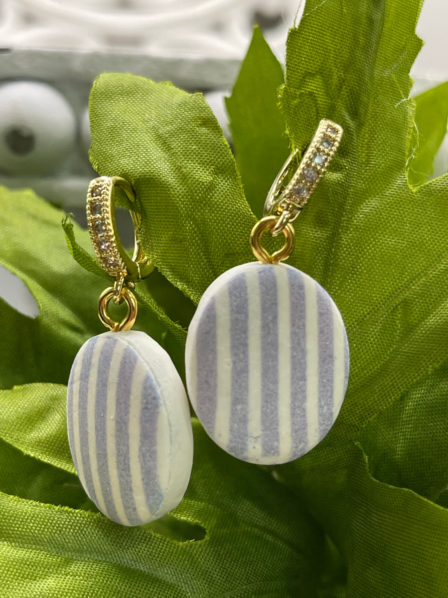 Blue Chambray Striped Polymer Clay Earrings