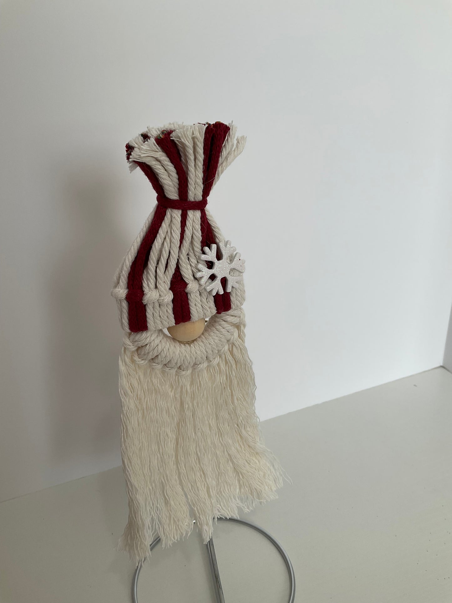 Red and Cream Macrame Gnome Ornament