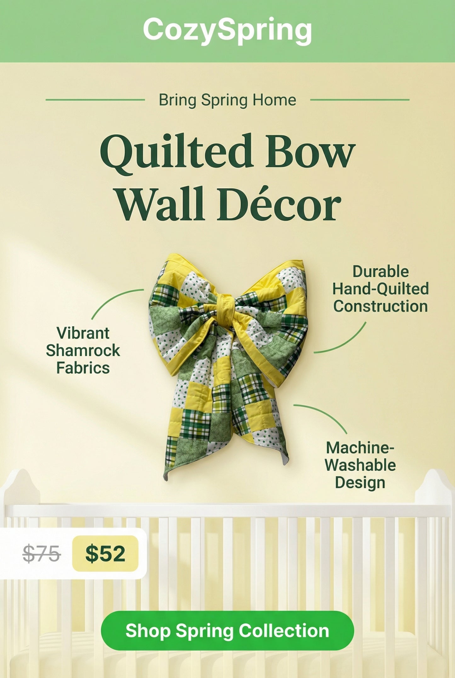 Oversized Quilted Patchwork Bow Wall or Door Decor