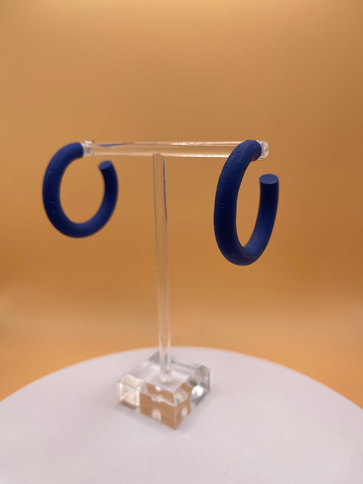 Navy Blue Polymer Clay Hoop Earrings