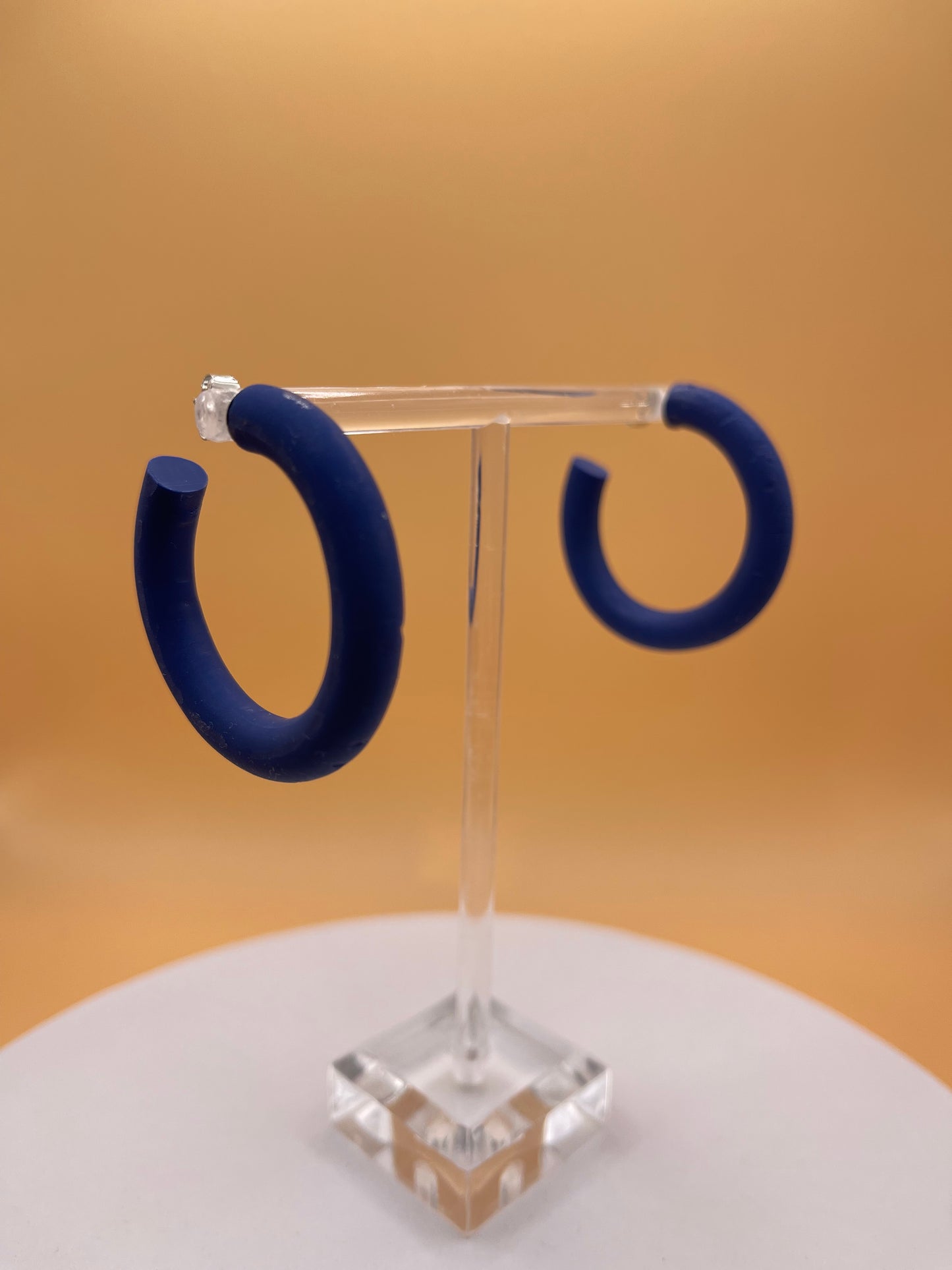 Navy Blue Polymer Clay Hoop Earrings