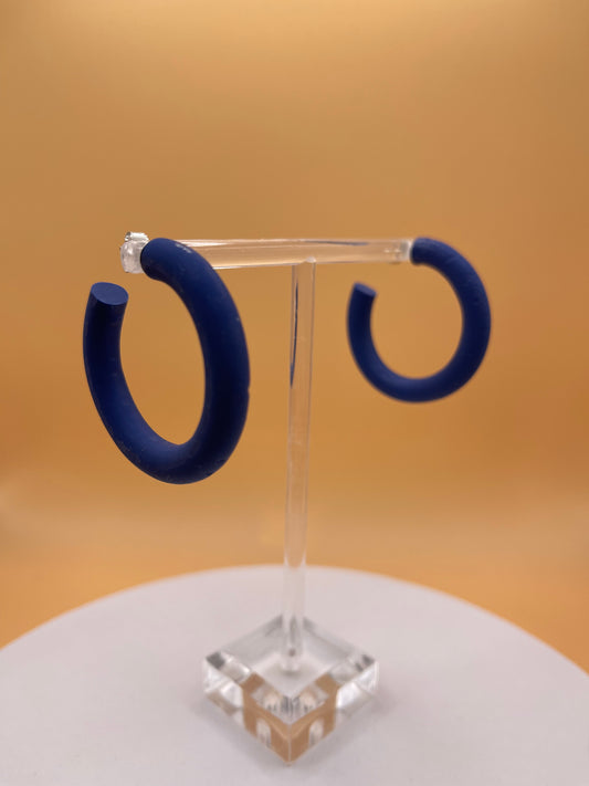 Navy Blue Polymer Clay Hoop Earrings
