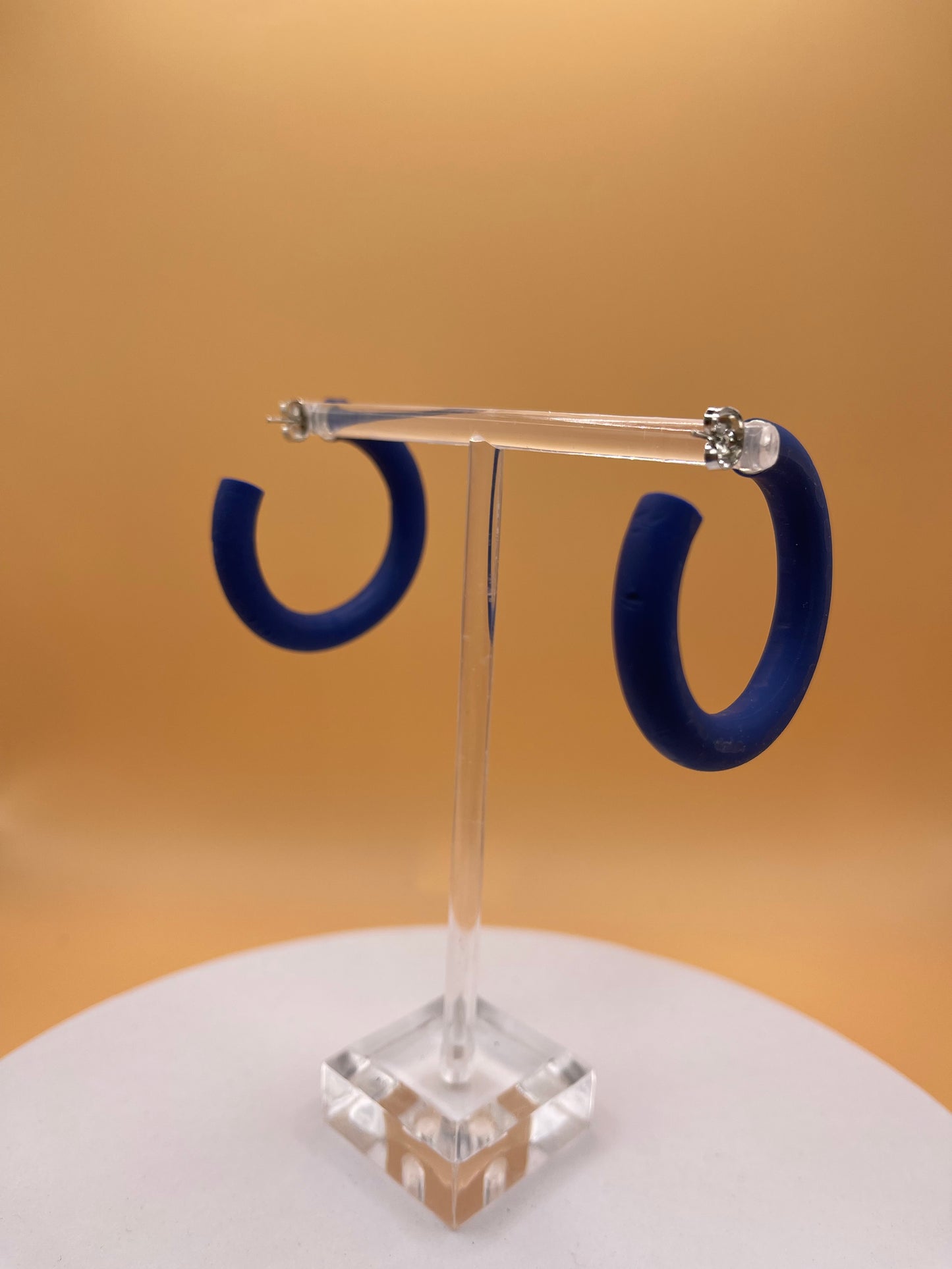 Navy Blue Polymer Clay Hoop Earrings