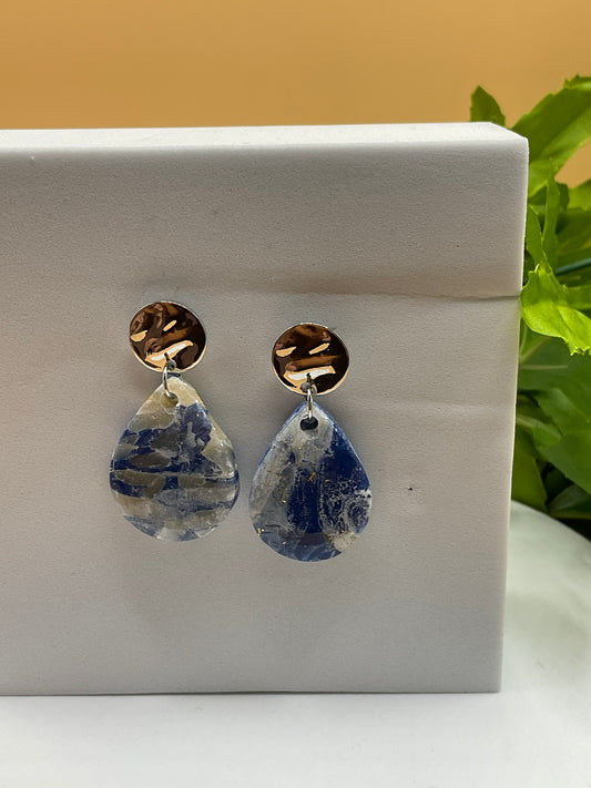 Blue Swirl and Silver Polymer Clay Earrings