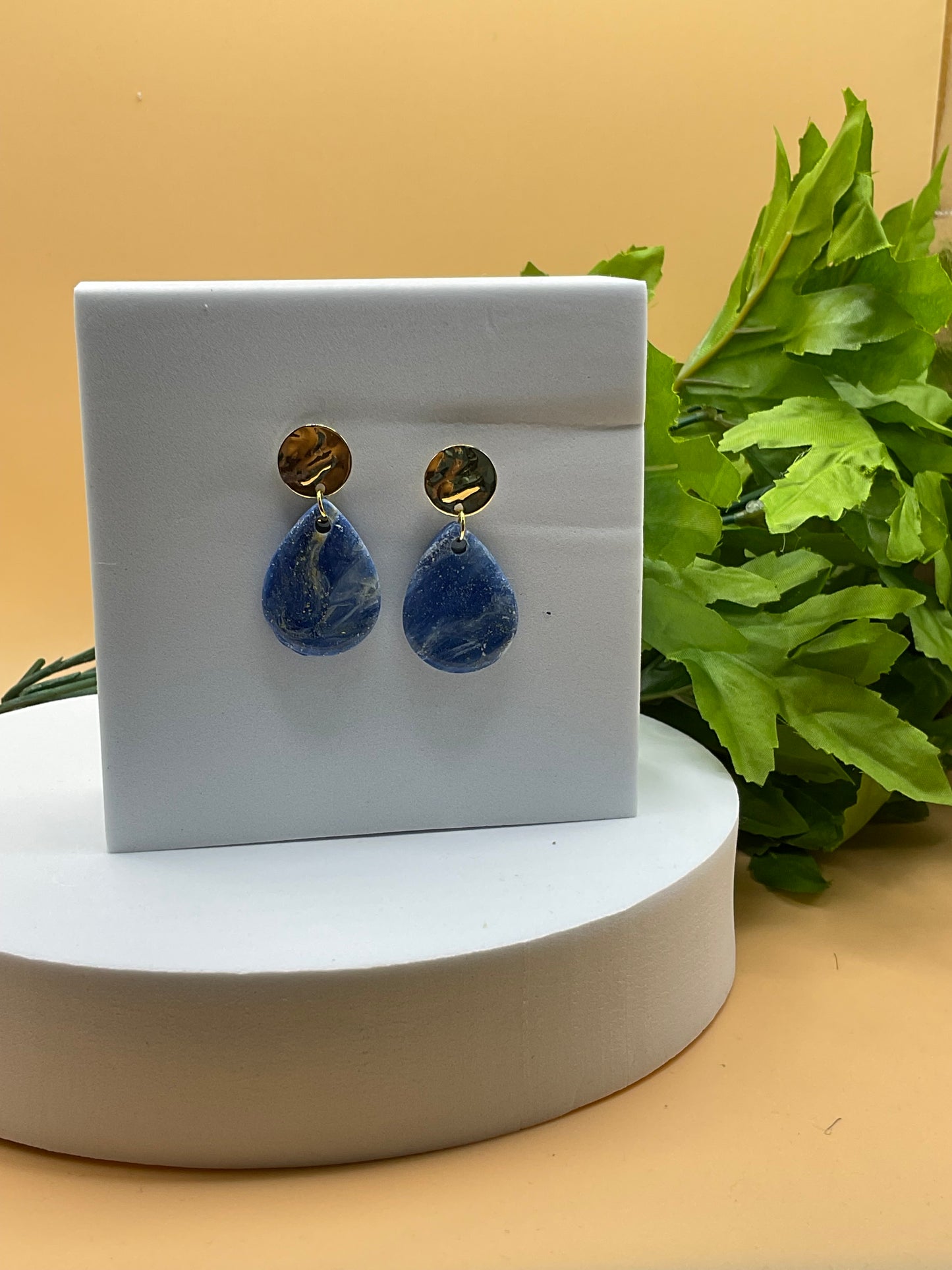 Blue Swirl and Gold Polymer Clay Earrings