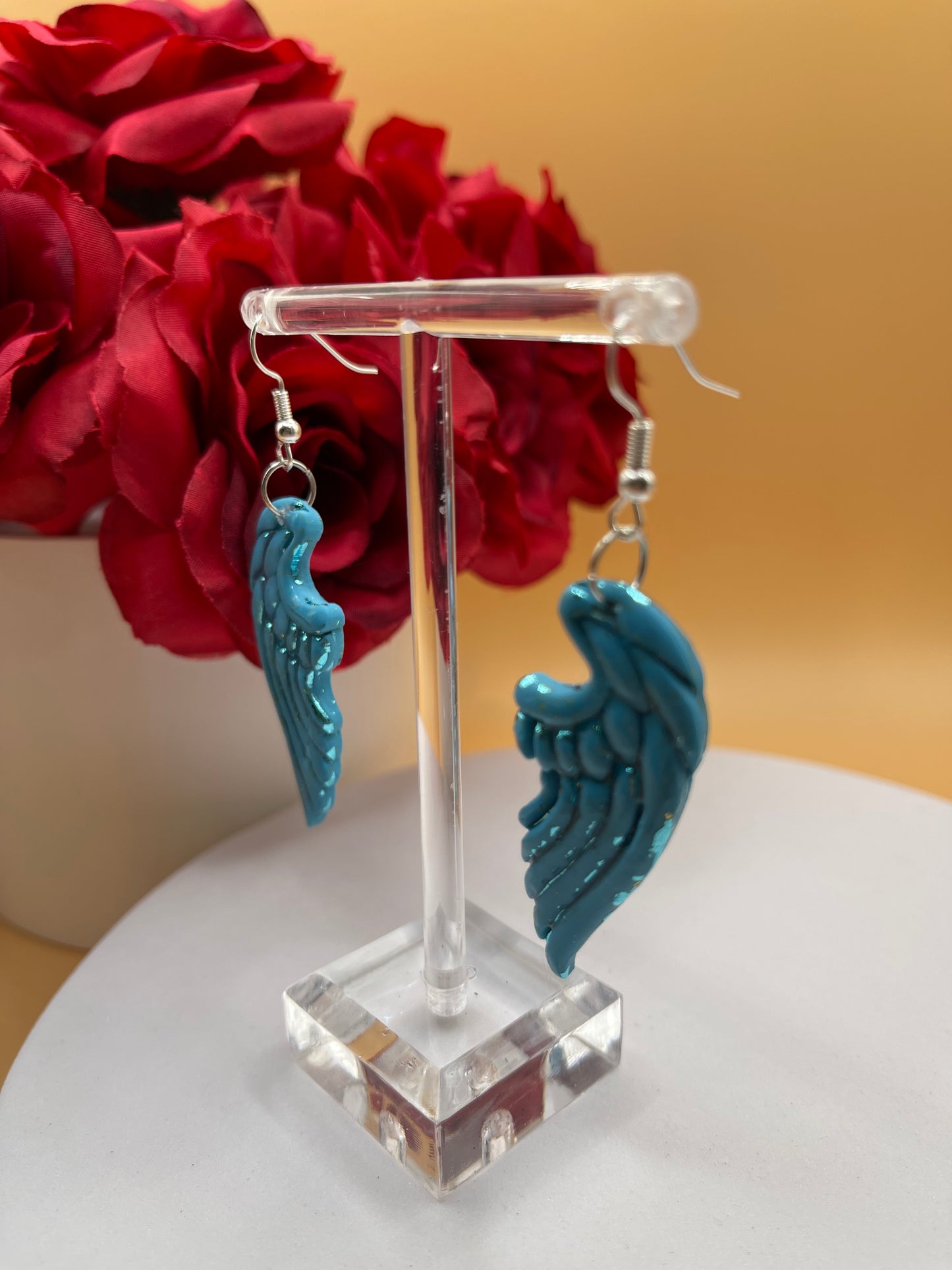 Turquoise Foiled Angel Wing Earrings