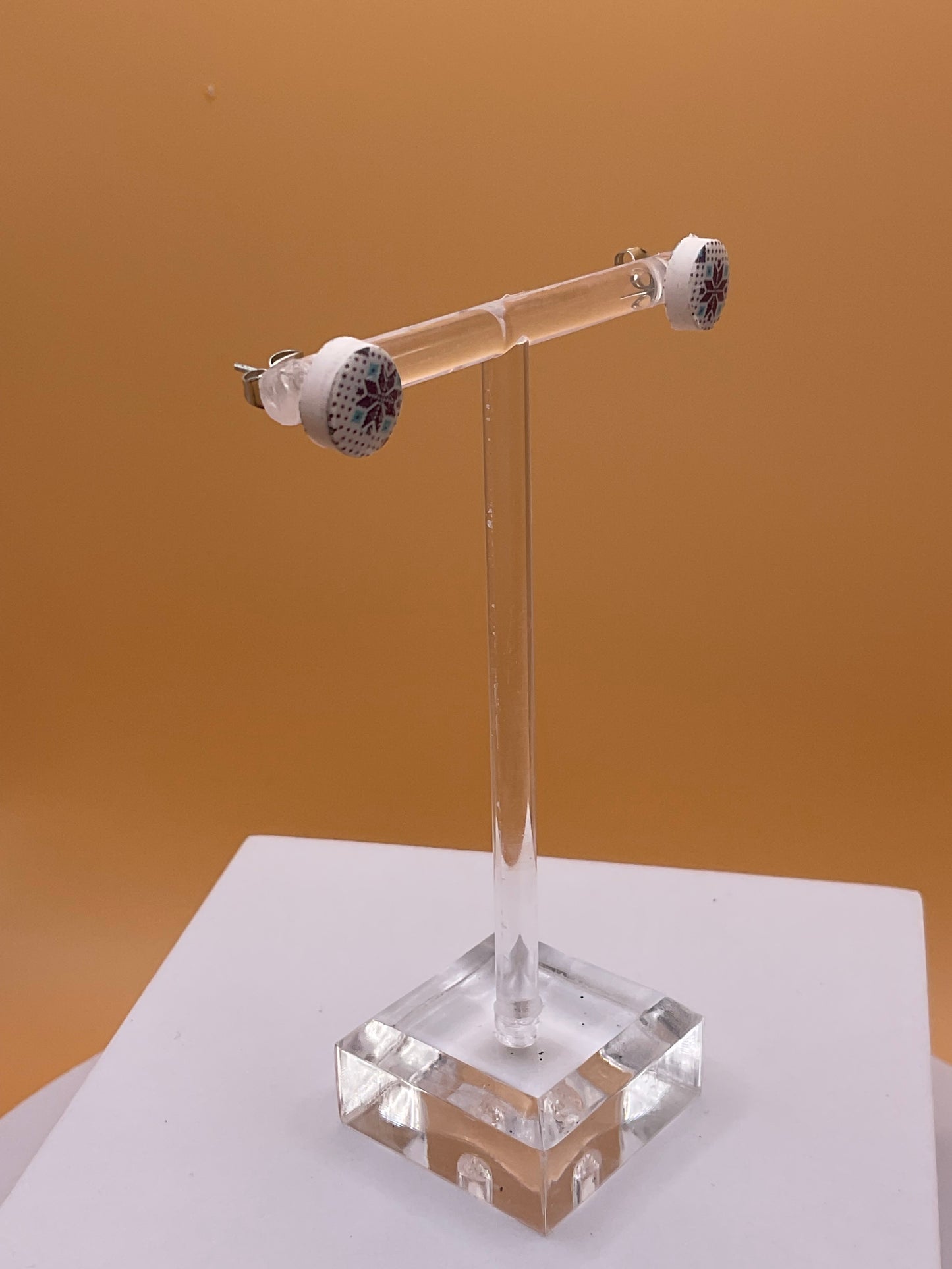 Ugly Sweater Button Earrings, Winter Sweater Print Stud Earrings