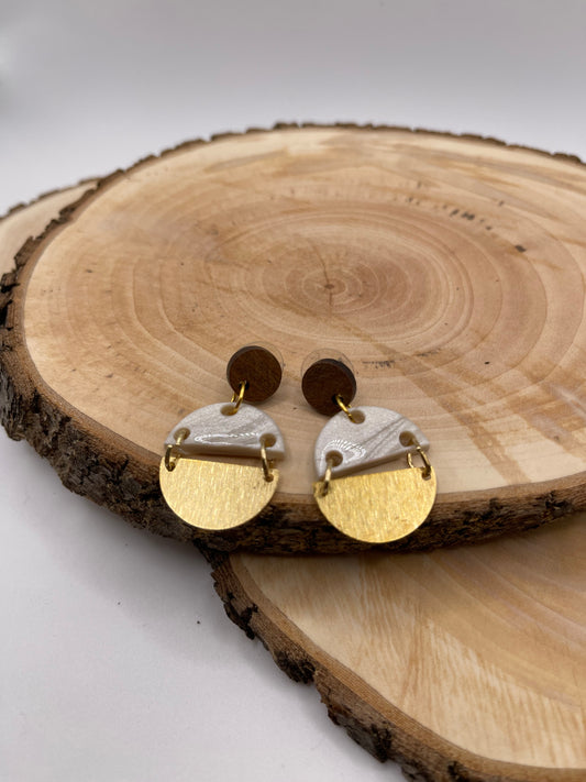Wood Clay & Brass Earrings