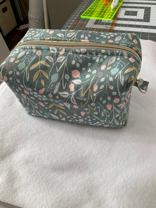 Teal Floral Cosmetic Bag