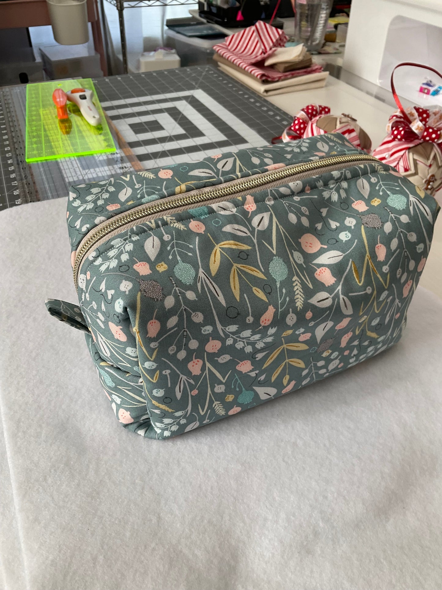 Teal Floral Cosmetic Bag