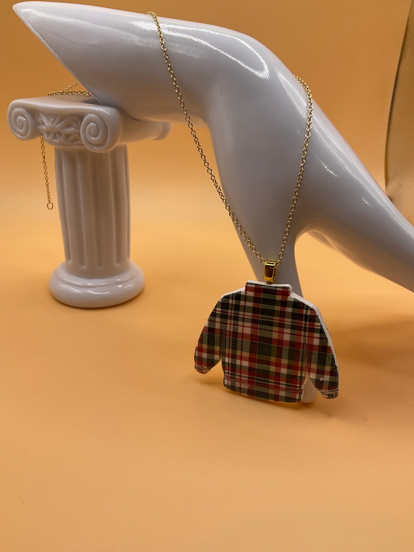 Plaid Ugly Sweater Pendant With Chain | Sweater Necklace