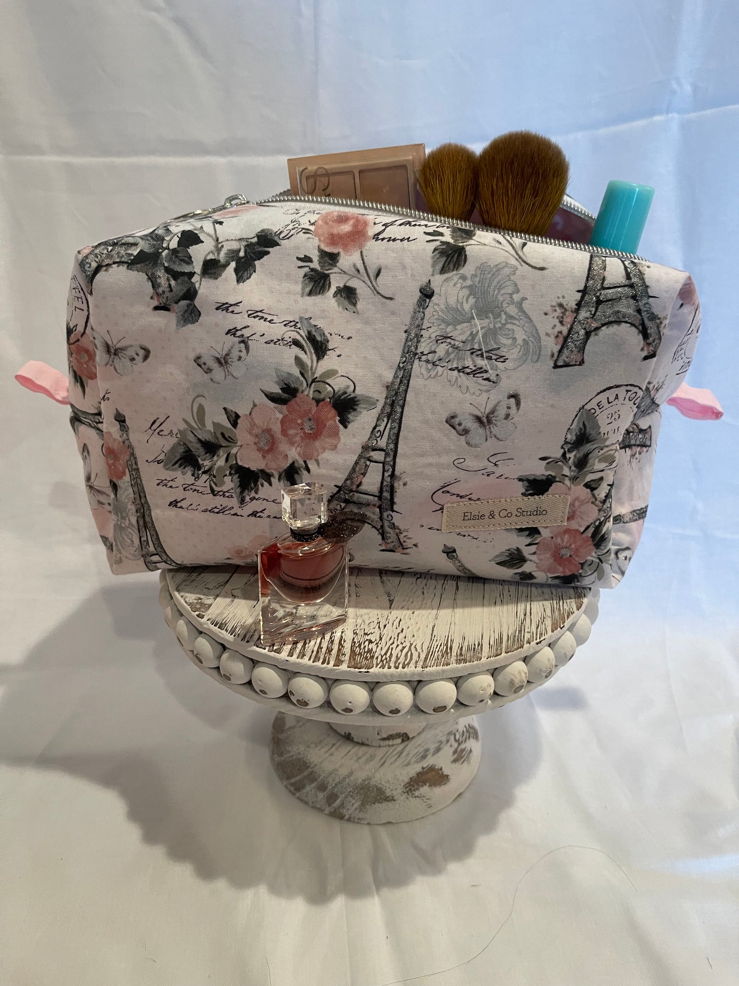 Large Pink Paris Print Cosmetic Bag