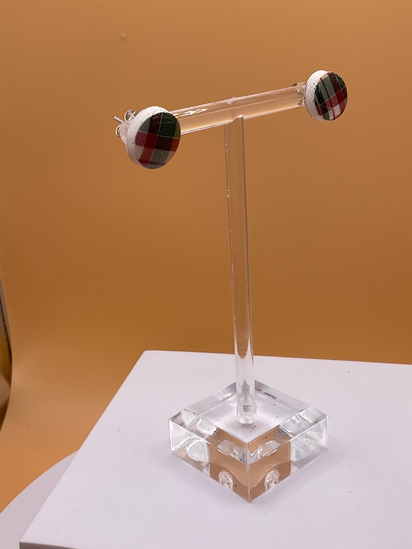 Plaid Button Stud Earrings