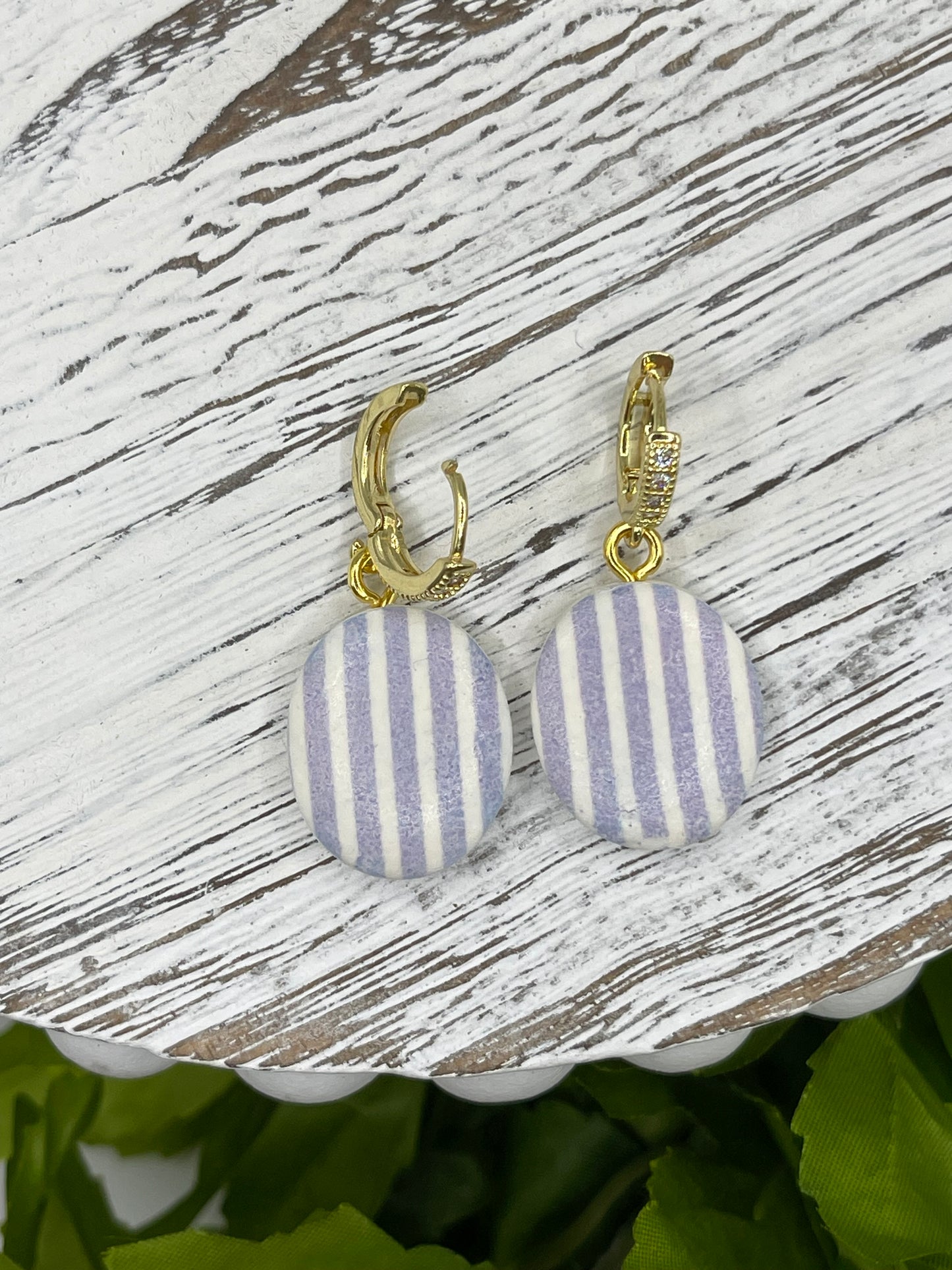 Blue Chambray Striped Polymer Clay Earrings